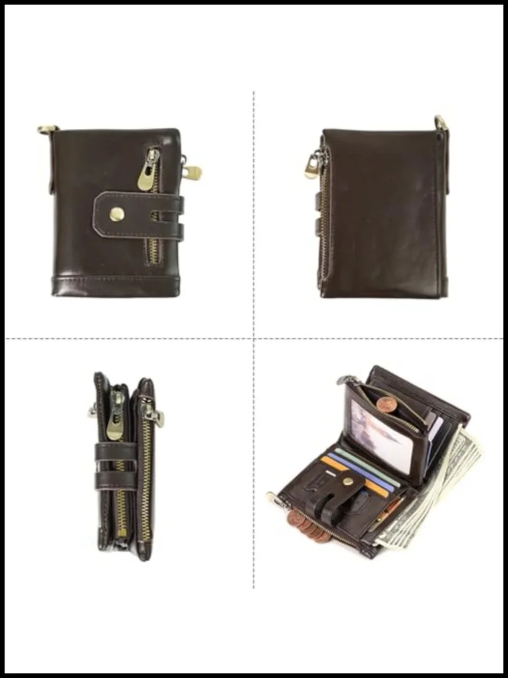 Genuine Leather Anti-Theft Wallet with Chain Men Biker Trifold RFID Wallet